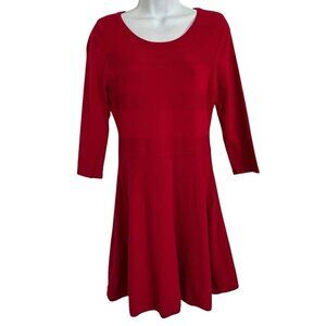 Worthington Womens M 3/4 Sleeve Pullover Knit Sweater Skater Dress Red Holiday